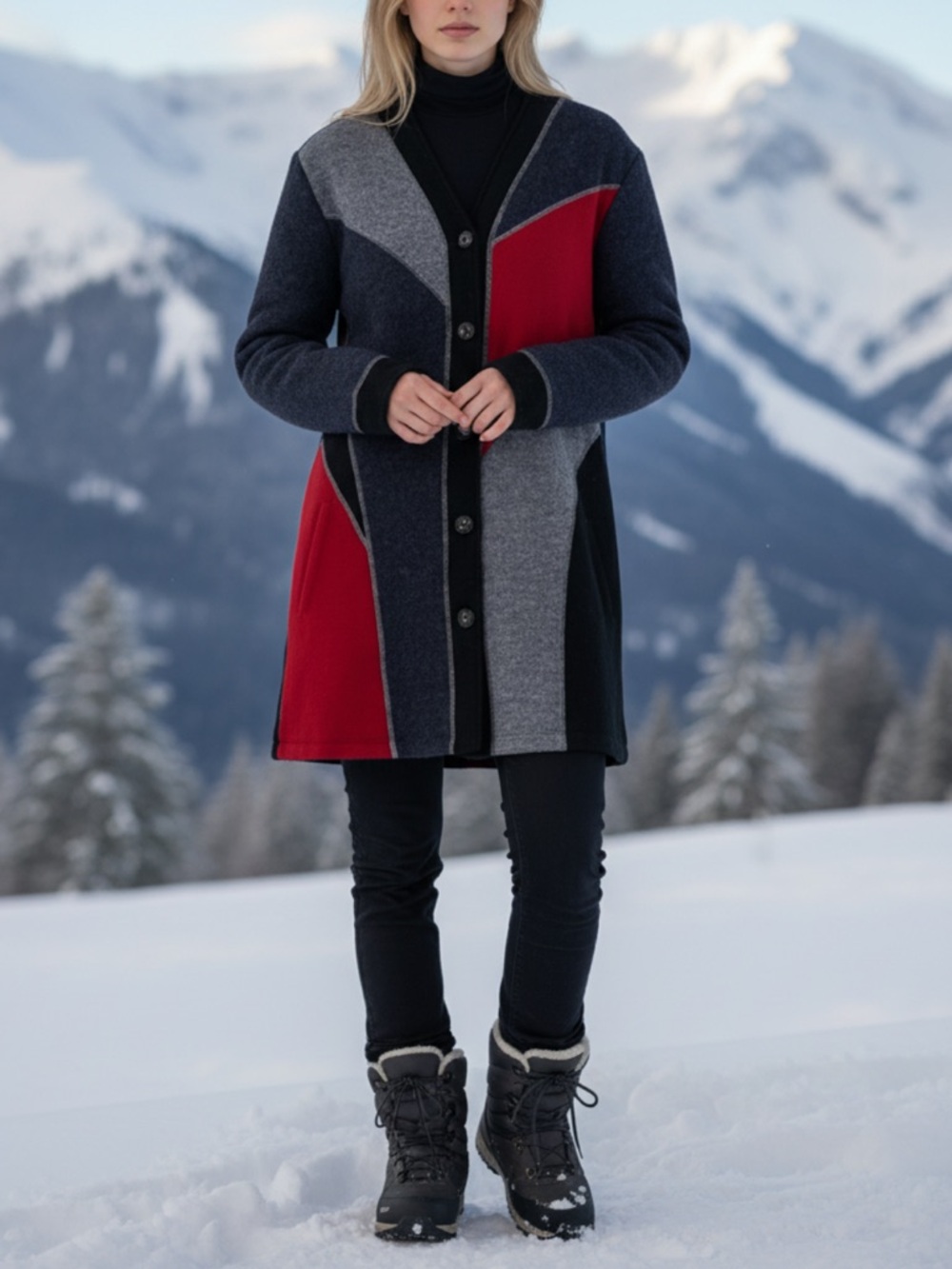 Venario 100% Wool Red/ Grey/ Black Abstract Jacket